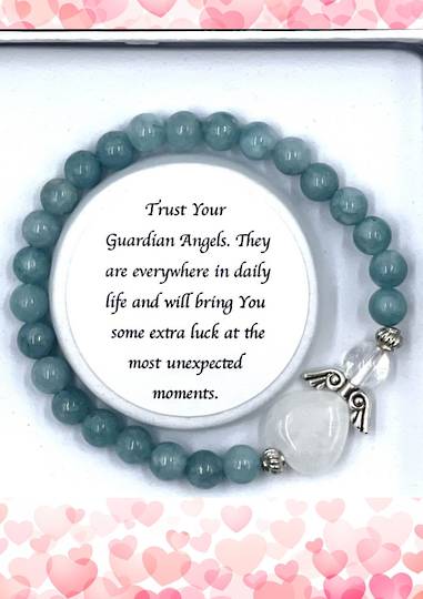 Aquamarine Crystal Heart Guardian Angel Bracelet image 0